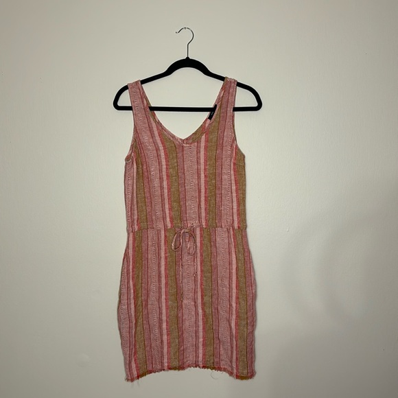 DREW Dresses & Skirts - Drew Dobby Stripe Linen Blend Sleeveless V-Neck Dress
